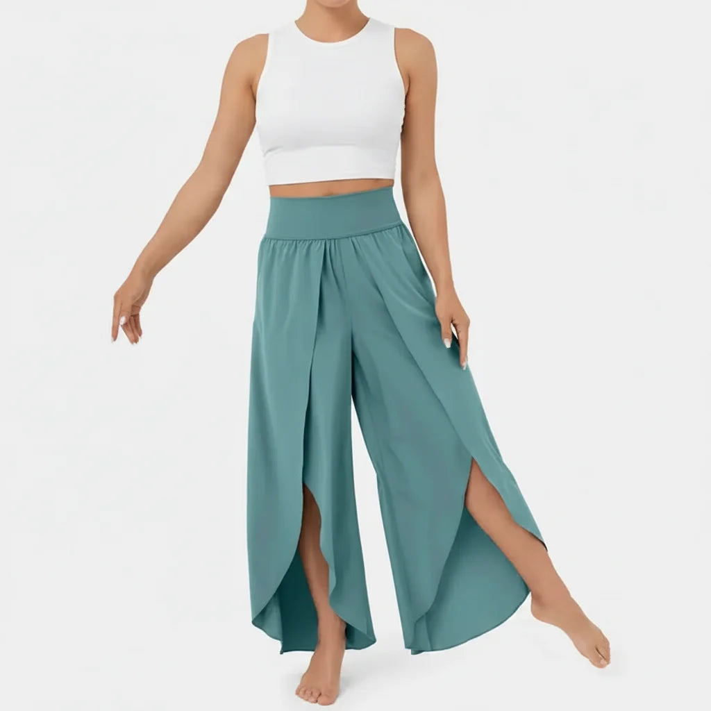 Women’s High-Waist Split-Leg Yoga Trousers – Flowing Wide-Leg Active Style