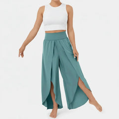 Women’s High-Waist Split-Leg Yoga Trousers – Flowing Wide-Leg Active Style