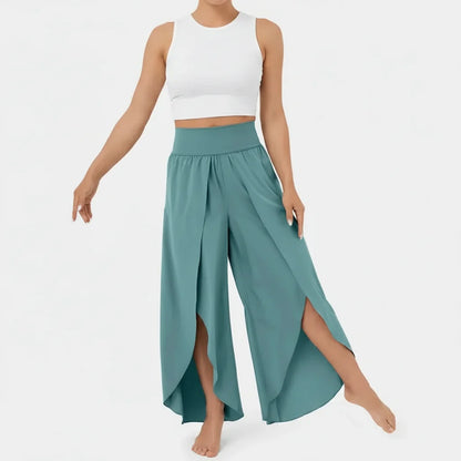 Women’s High-Waist Split-Leg Yoga Trousers – Flowing Wide-Leg Active Style