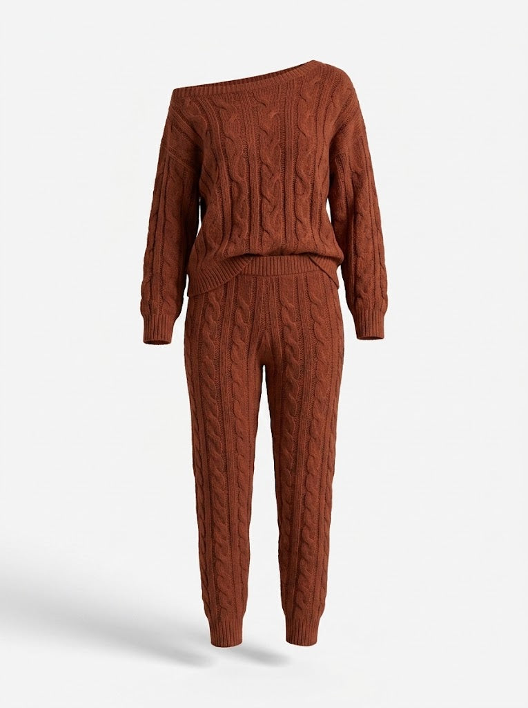 Women’s Cable-Knit Sweater and Jogger Set – Cosy Two-Piece Loungewear for Cooler Days