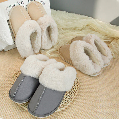 Women's Suede-Look Faux Fur Lined Platform Clog Slippers