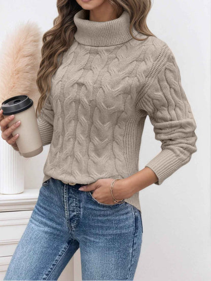 Women’s Cable-Knit Turtleneck Sweater – Textured Long-Sleeve Style for Cooler Days