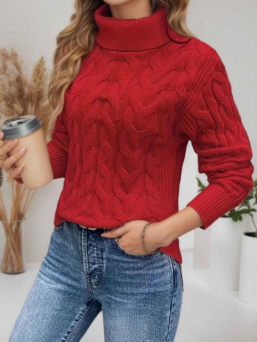 Women’s Cable-Knit Turtleneck Sweater – Textured Long-Sleeve Style for Cooler Days