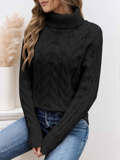 Women’s Cable-Knit Turtleneck Sweater – Textured Long-Sleeve Style for Cooler Days
