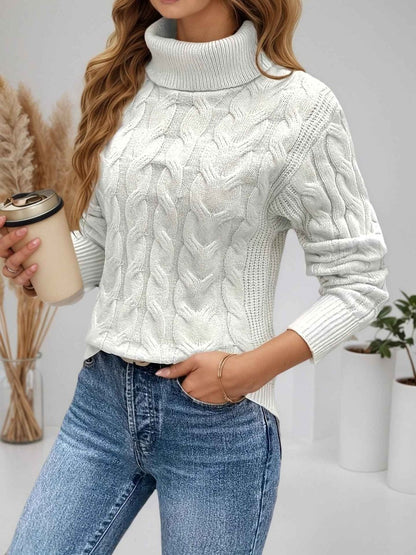 Women’s Cable-Knit Turtleneck Sweater – Textured Long-Sleeve Style for Cooler Days