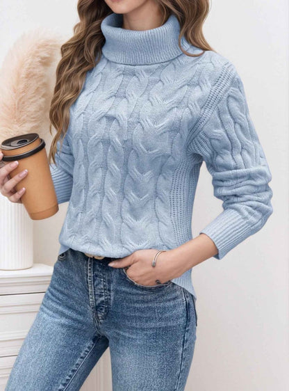 Women’s Cable-Knit Turtleneck Sweater – Textured Long-Sleeve Style for Cooler Days