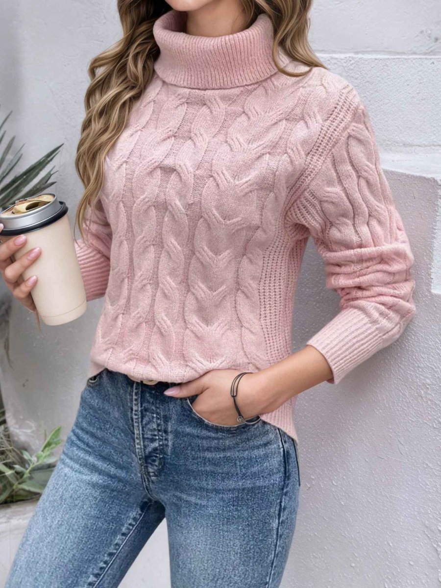 Women’s Cable-Knit Turtleneck Sweater – Textured Long-Sleeve Style for Cooler Days