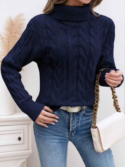 Women’s Cable-Knit Turtleneck Sweater – Textured Long-Sleeve Style for Cooler Days