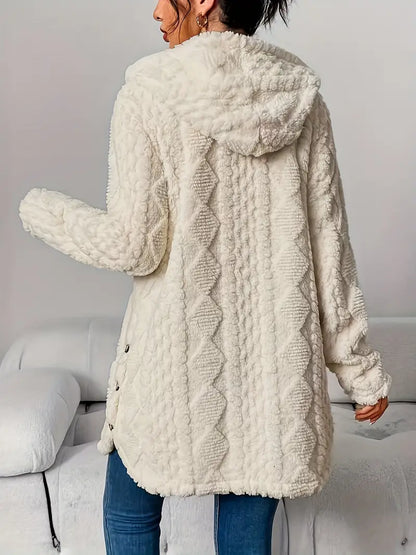 Women’s Cable-Knit Cardigan – Hooded Button-Through Cardigan
