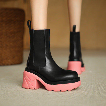 Women's Chunky Ankle Chelsea Boots - Lug Sole Pull-On Boot with Heel Tab - original product image 4