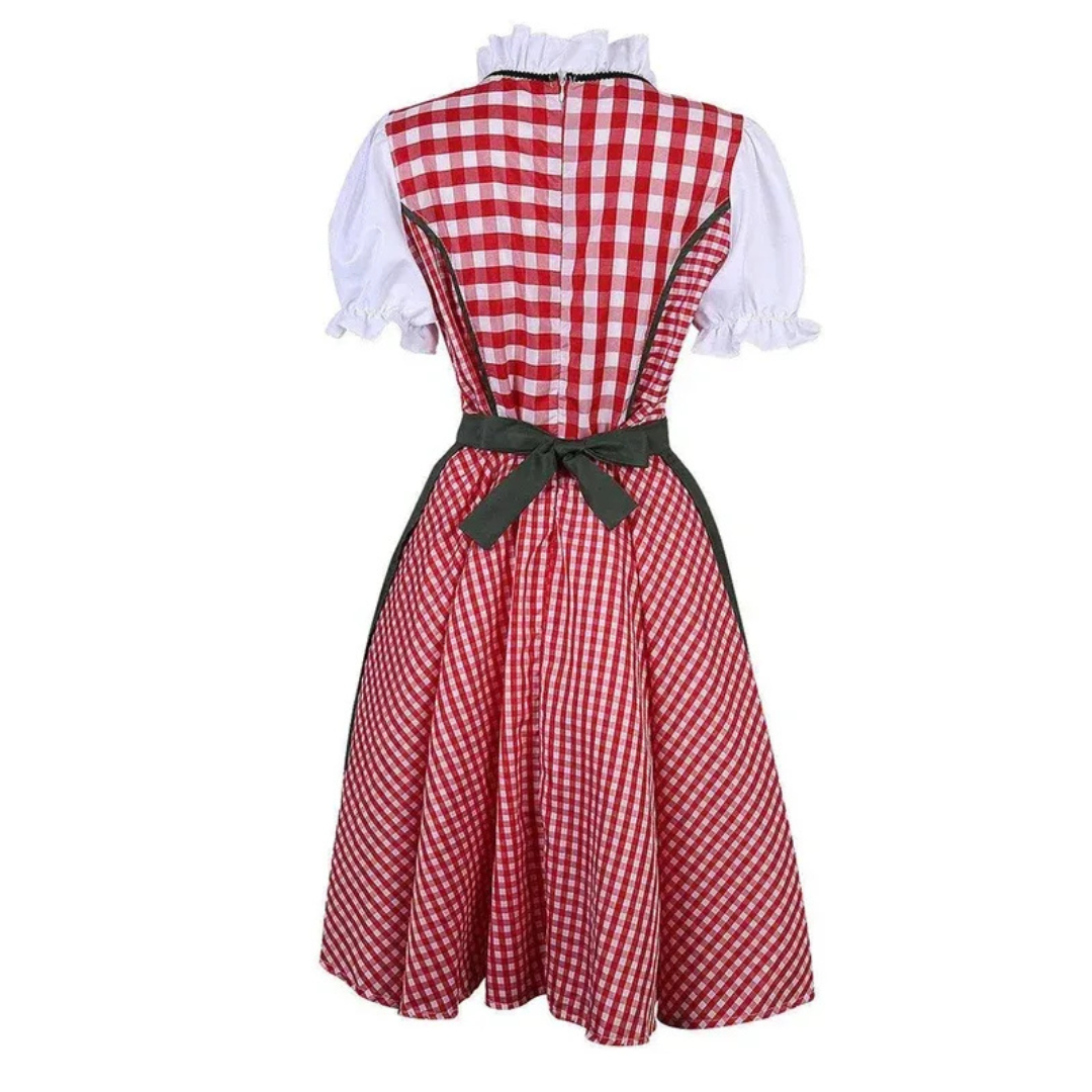 Women’s Check Dirndl Dress – Lace-Up Oktoberfest Midi for Traditional Celebrations