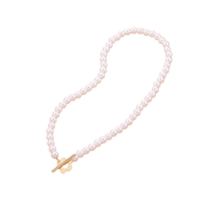 Women’s Beaded Floral Choker Necklace – Black Bead Chain with Flower Toggle Clasp for Day and Evening Wear