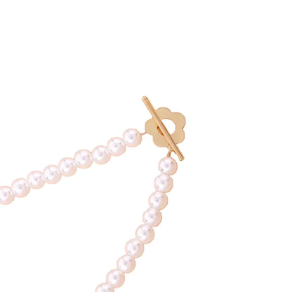 Women’s Beaded Floral Choker Necklace – Black Bead Chain with Flower Toggle Clasp for Day and Evening Wear