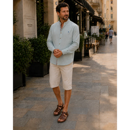 Men’s Stand-Collar Long-Sleeve Shirt – Smart Casual Button-Up for Everyday and Traditional Events