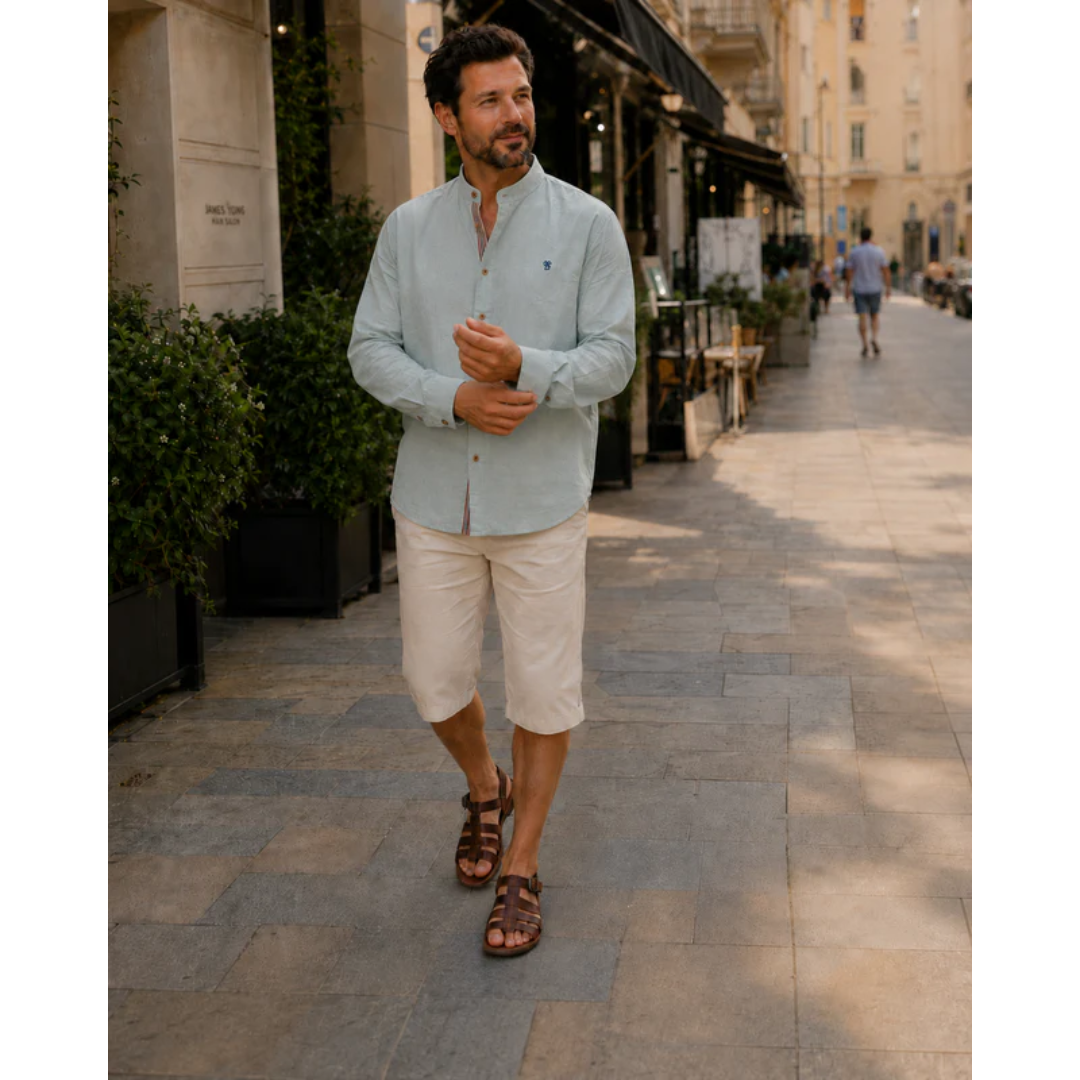 Men’s Stand-Collar Long-Sleeve Shirt – Smart Casual Button-Up for Everyday and Traditional Events