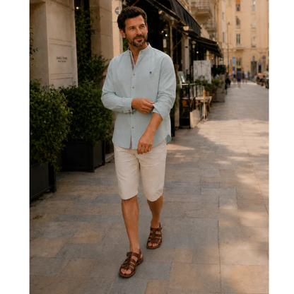 Men’s Stand-Collar Long-Sleeve Shirt – Smart Casual Button-Up for Everyday and Traditional Events