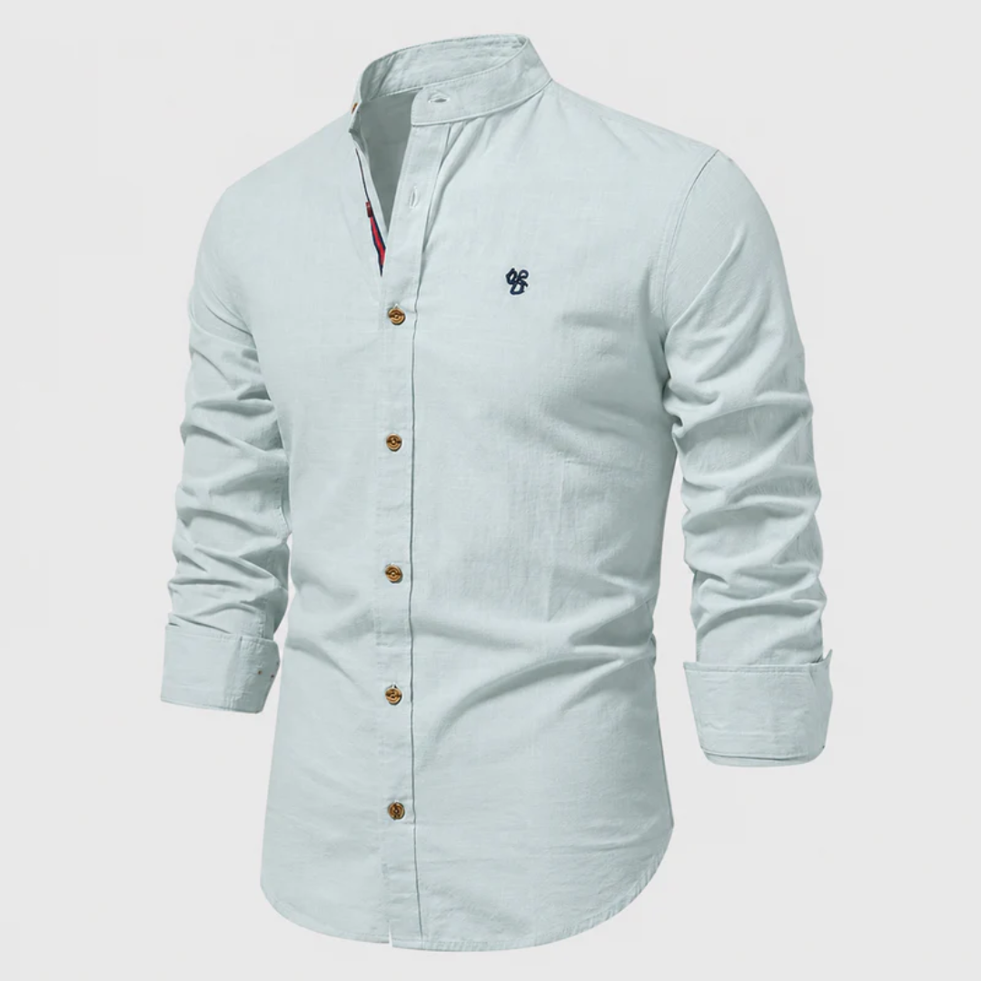 Men’s Stand-Collar Long-Sleeve Shirt – Smart Casual Button-Up for Everyday and Traditional Events