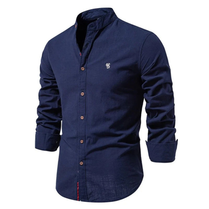 Men’s Stand-Collar Long-Sleeve Shirt – Smart Casual Button-Up for Everyday and Traditional Events