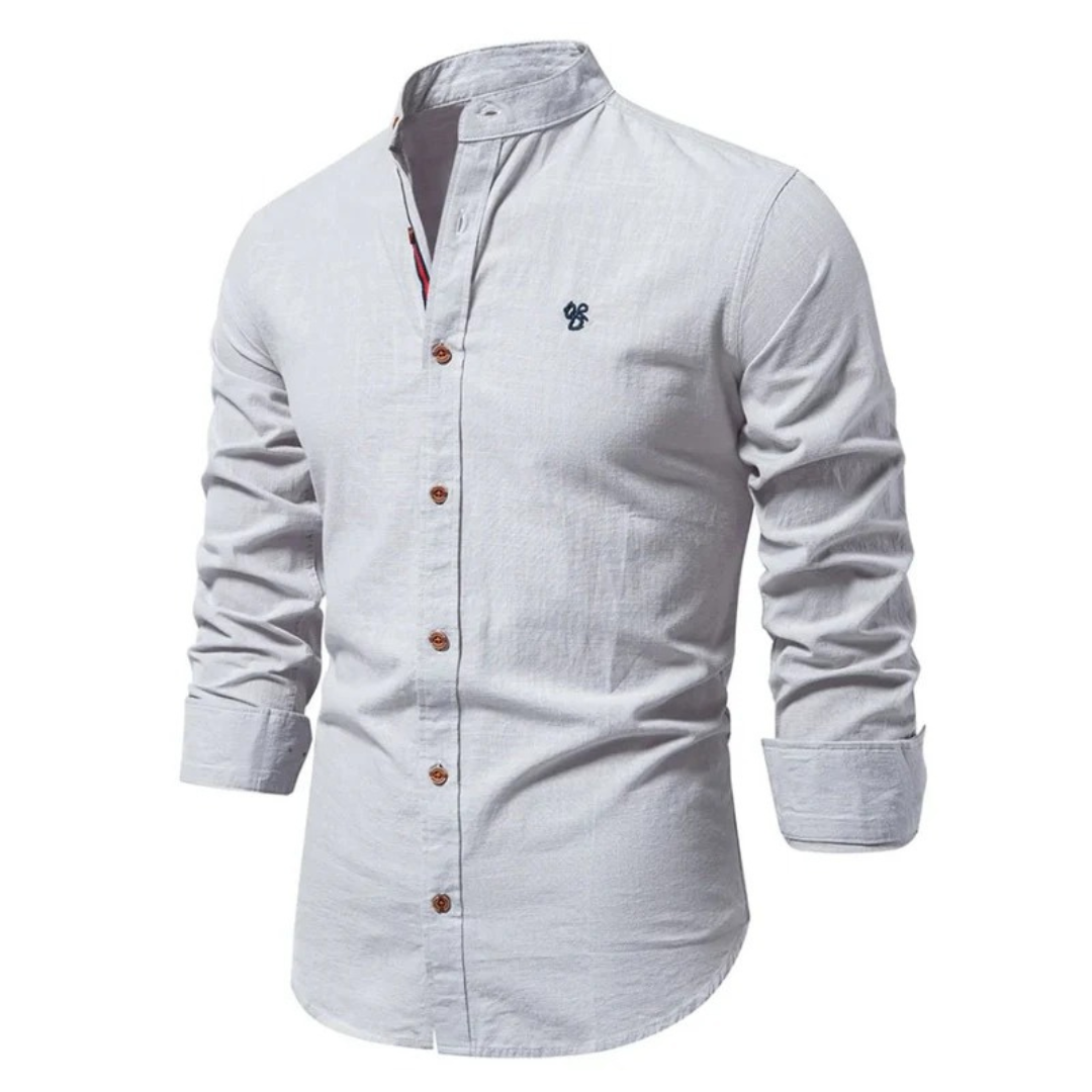 Men’s Stand-Collar Long-Sleeve Shirt – Smart Casual Button-Up for Everyday and Traditional Events