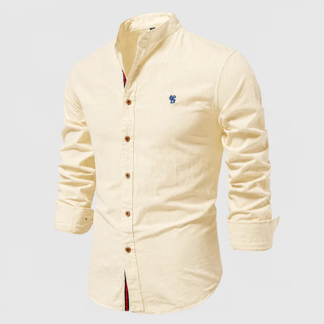 Men’s Stand-Collar Long-Sleeve Shirt – Smart Casual Button-Up for Everyday and Traditional Events