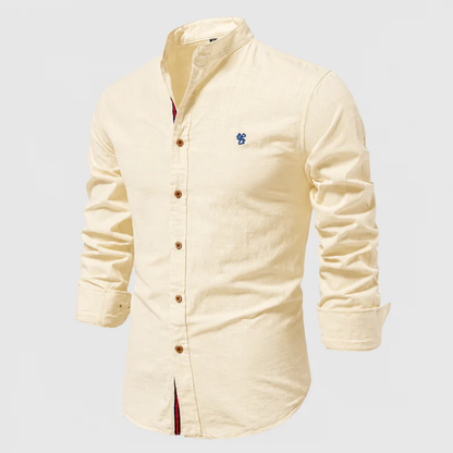 Men’s Stand-Collar Long-Sleeve Shirt – Smart Casual Button-Up for Everyday and Traditional Events