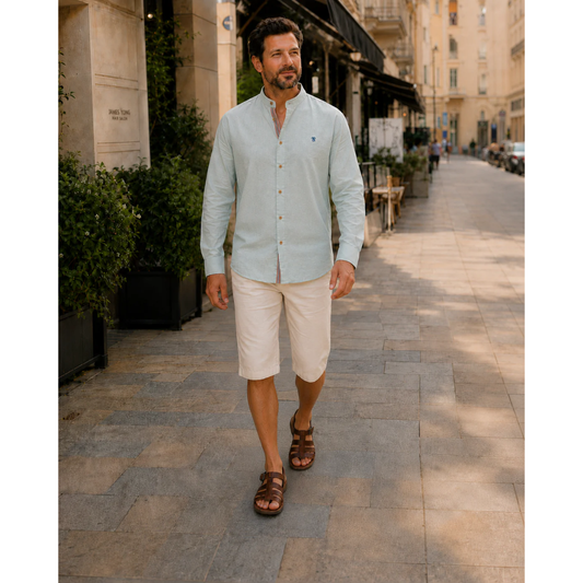 Men’s Stand-Collar Long-Sleeve Shirt – Smart Casual Button-Up for Everyday and Traditional Events