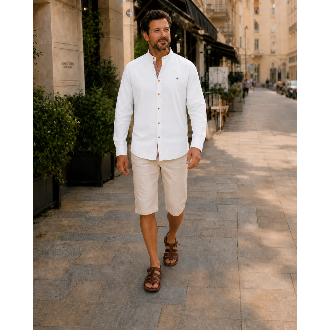Men’s Stand-Collar Long-Sleeve Shirt – Smart Casual Button-Up for Everyday and Traditional Events