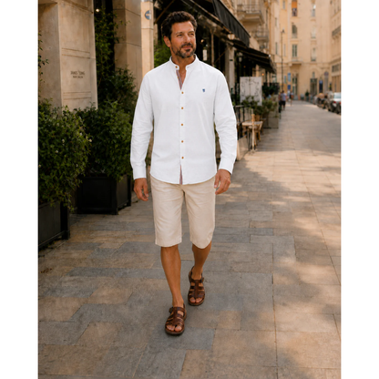 Men’s Stand-Collar Long-Sleeve Shirt – Smart Casual Button-Up for Everyday and Traditional Events