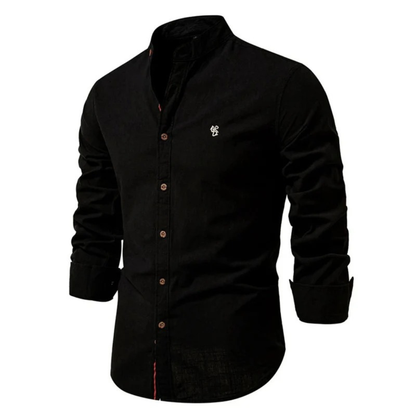 Men’s Stand-Collar Long-Sleeve Shirt – Smart Casual Button-Up for Everyday and Traditional Events