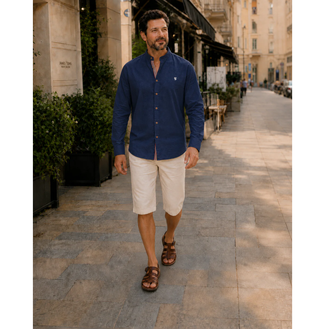 Men’s Stand-Collar Long-Sleeve Shirt – Smart Casual Button-Up for Everyday and Traditional Events