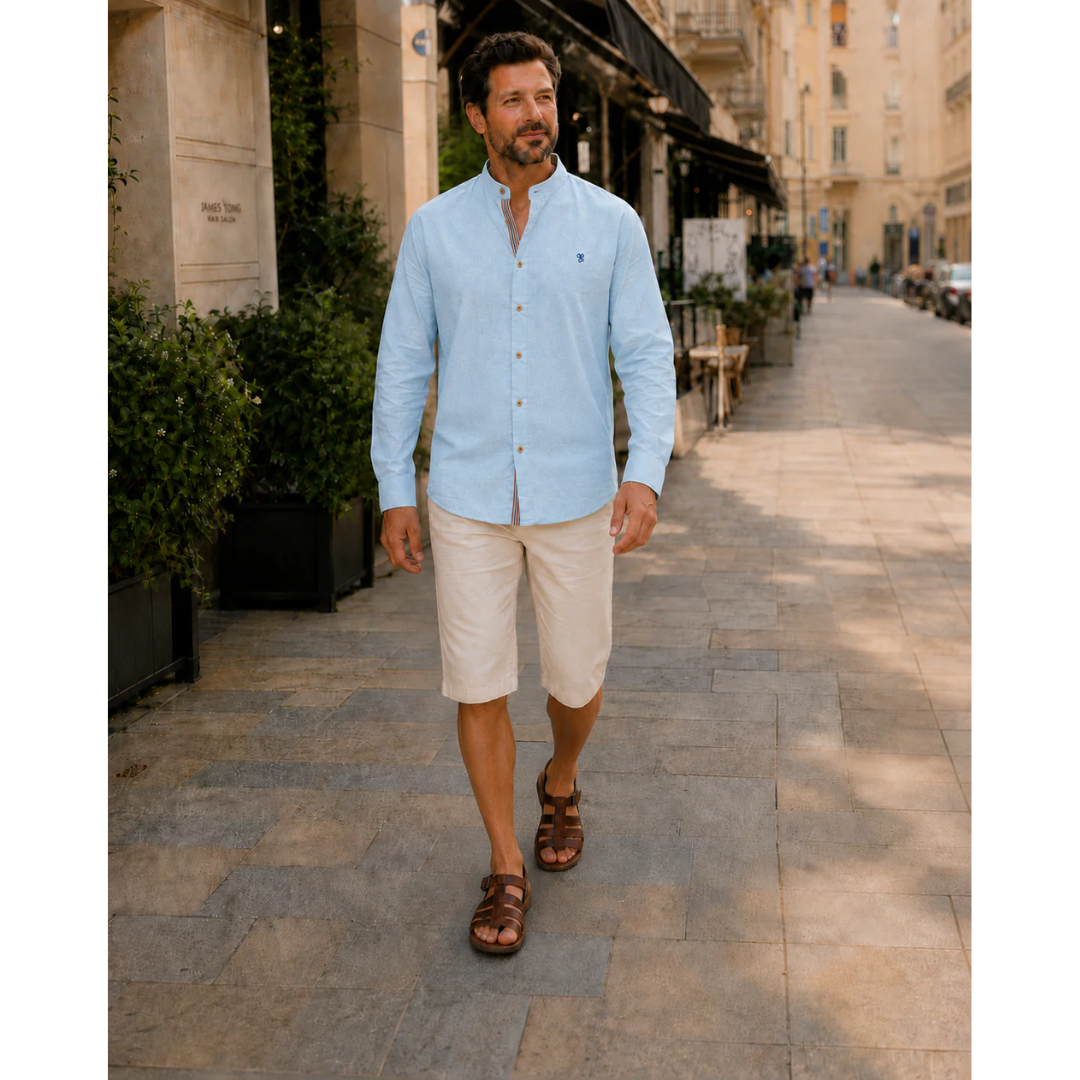Men’s Stand-Collar Long-Sleeve Shirt – Smart Casual Button-Up for Everyday and Traditional Events
