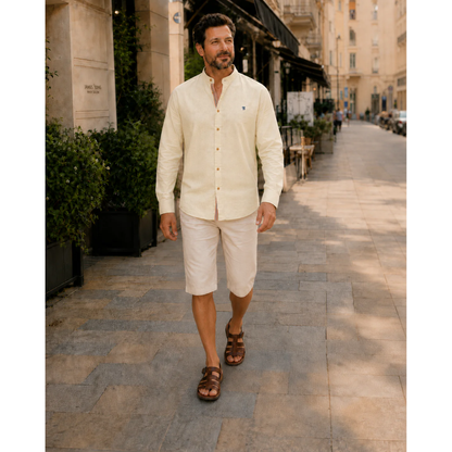 Men’s Stand-Collar Long-Sleeve Shirt – Smart Casual Button-Up for Everyday and Traditional Events