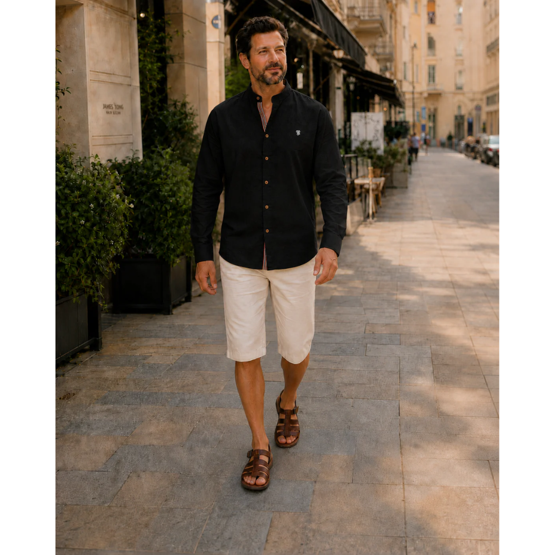 Men’s Stand-Collar Long-Sleeve Shirt – Smart Casual Button-Up for Everyday and Traditional Events