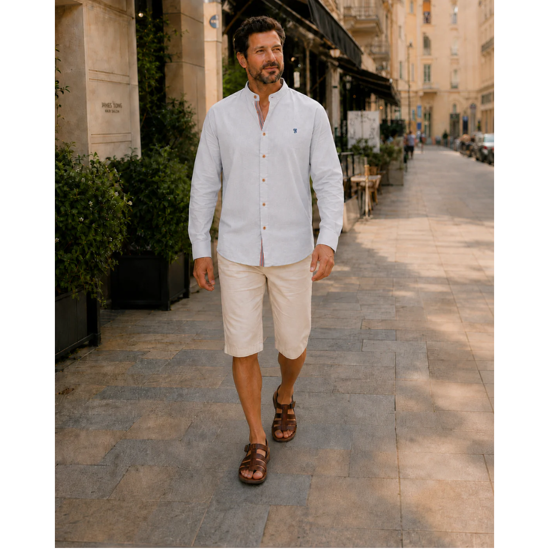 Men’s Stand-Collar Long-Sleeve Shirt – Smart Casual Button-Up for Everyday and Traditional Events