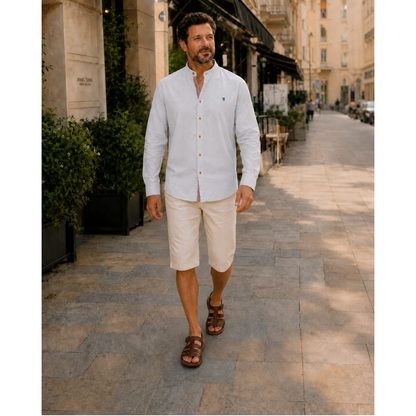 Men’s Stand-Collar Long-Sleeve Shirt – Smart Casual Button-Up for Everyday and Traditional Events