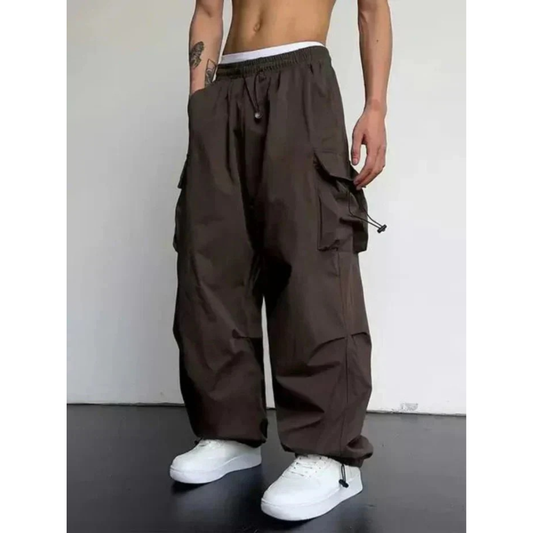 Men’s Wide-Leg Cargo Trousers – Relaxed Utility Pants for Streetwear Travel and Everyday Wear