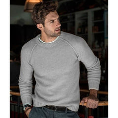 Men’s Fine-Knit Crew-Neck Sweater – Relaxed Long-Sleeve Pullover with Ribbed Trims for Everyday Layering