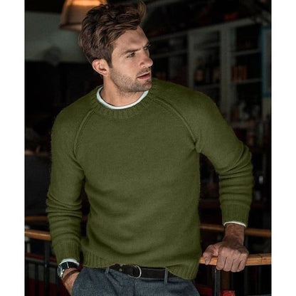 Men’s Fine-Knit Crew-Neck Sweater – Relaxed Long-Sleeve Pullover with Ribbed Trims for Everyday Layering