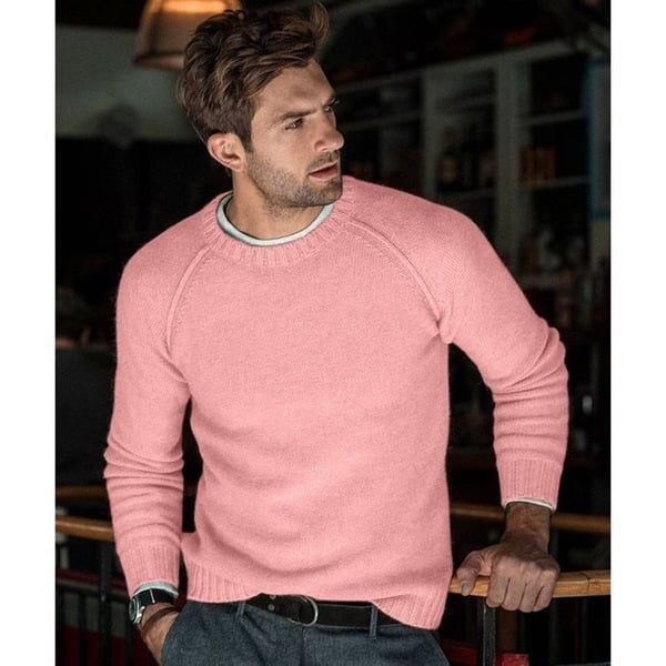 Men’s Fine-Knit Crew-Neck Sweater – Relaxed Long-Sleeve Pullover with Ribbed Trims for Everyday Layering