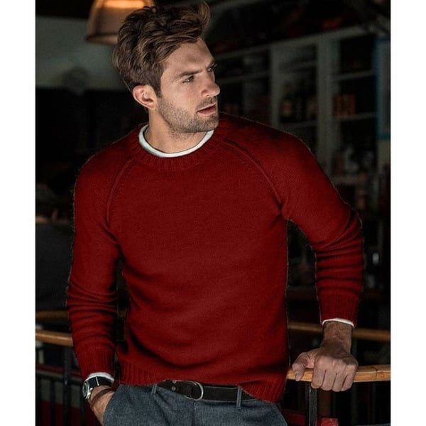 Men’s Fine-Knit Crew-Neck Sweater – Relaxed Long-Sleeve Pullover with Ribbed Trims for Everyday Layering