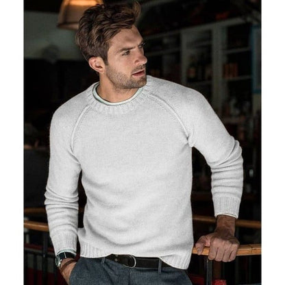 Men’s Fine-Knit Crew-Neck Sweater – Relaxed Long-Sleeve Pullover with Ribbed Trims for Everyday Layering