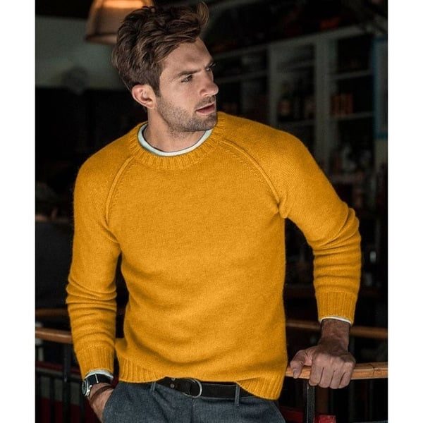 Men’s Fine-Knit Crew-Neck Sweater – Relaxed Long-Sleeve Pullover with Ribbed Trims for Everyday Layering