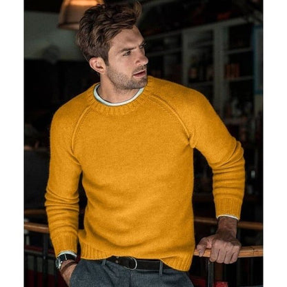 Men’s Fine-Knit Crew-Neck Sweater – Relaxed Long-Sleeve Pullover with Ribbed Trims for Everyday Layering