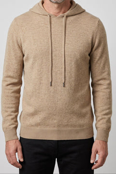 Men’s Knitted Hooded Sweater – Drawstring Pullover with Ribbed Trims for Casual Cold-Weather Layering