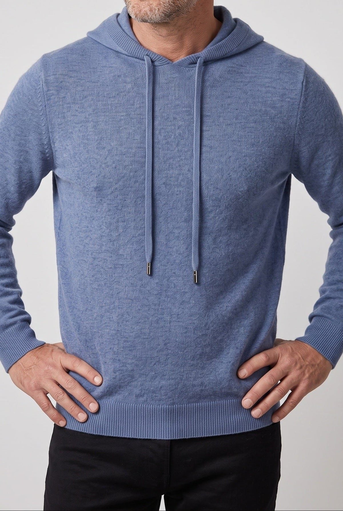 Men’s Knitted Hooded Sweater – Drawstring Pullover with Ribbed Trims for Casual Cold-Weather Layering