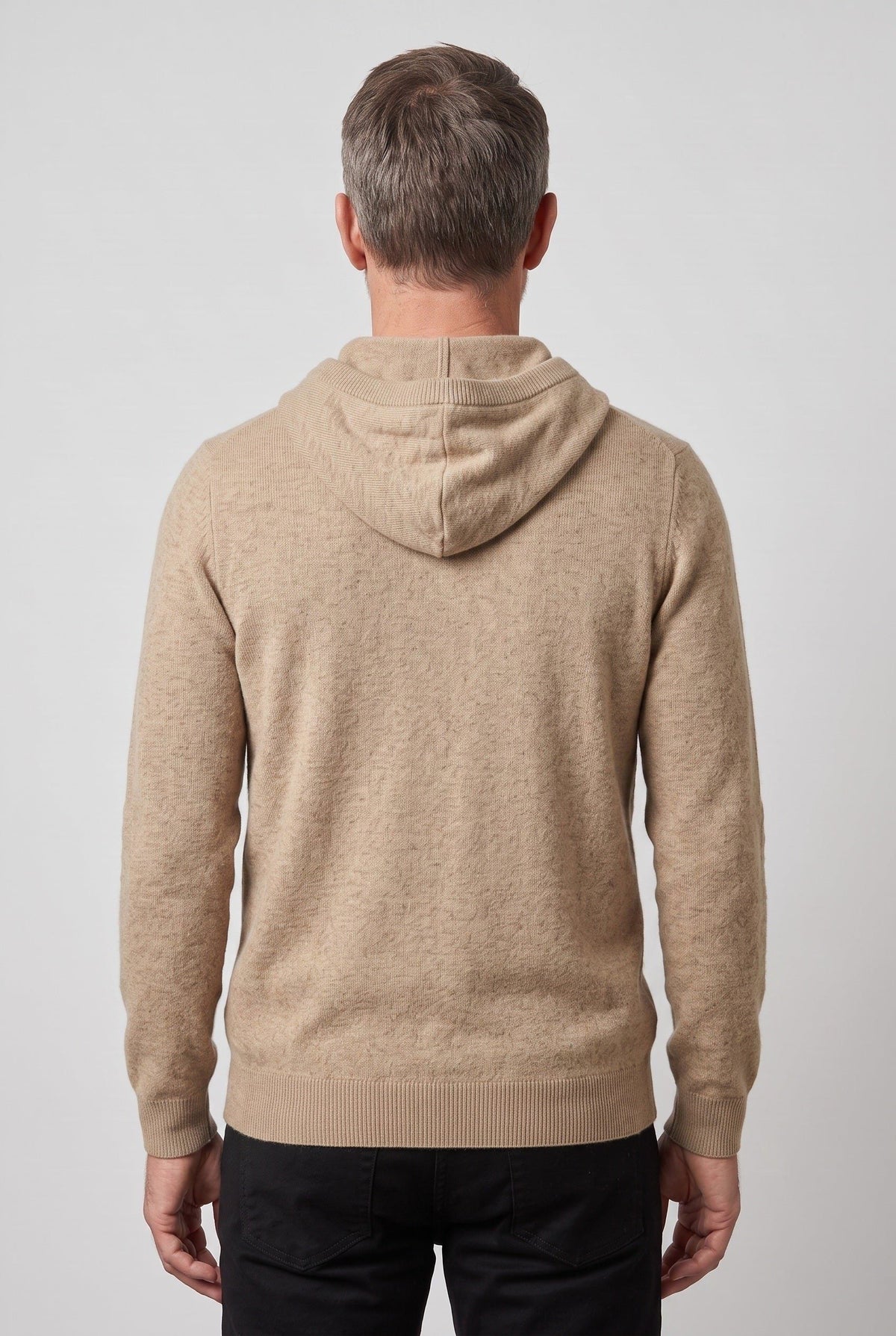 Men’s Knitted Hooded Sweater – Drawstring Pullover with Ribbed Trims for Casual Cold-Weather Layering