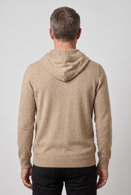 Men’s Knitted Hooded Sweater – Drawstring Pullover with Ribbed Trims for Casual Cold-Weather Layering