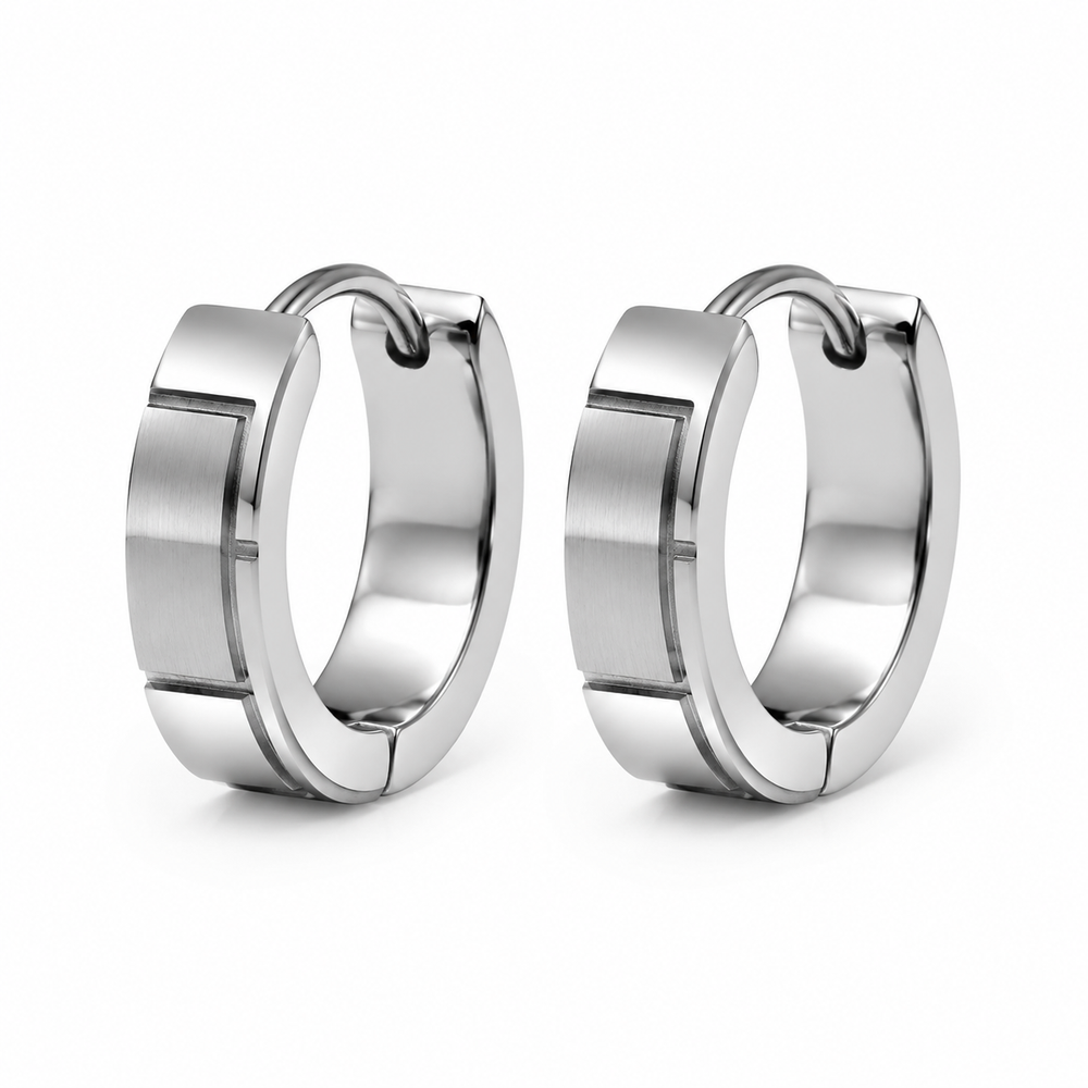 Pair of men's silver tone geometric huggie earrings