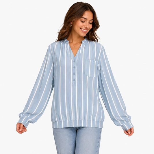 Women’s Striped Casual Shirt – Relaxed Roll-Sleeve Button-Up for Everyday Wear