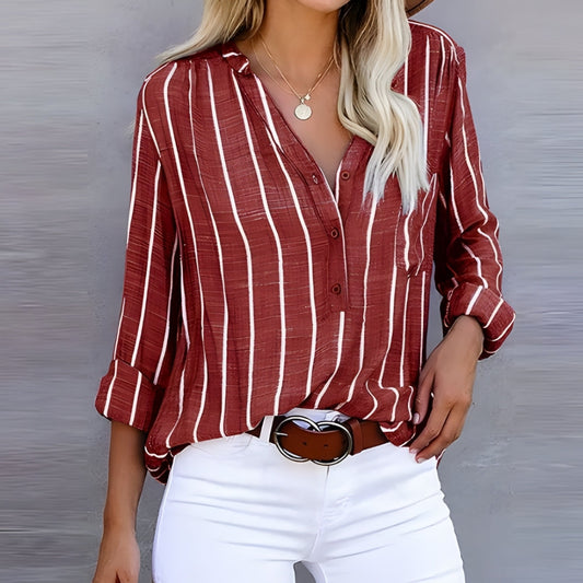 Women’s Striped Casual Shirt – Relaxed Roll-Sleeve Button-Up for Everyday Wear